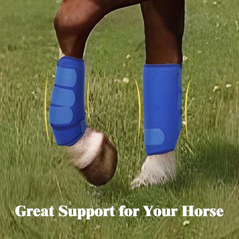 AccompMe Store Medicine Horse Boots Splint Boots for Horses Protective Lower Limb Brushing Boots Front Hind Leg Protection Gear Set of 4 (Blue, Medium) - Image 4